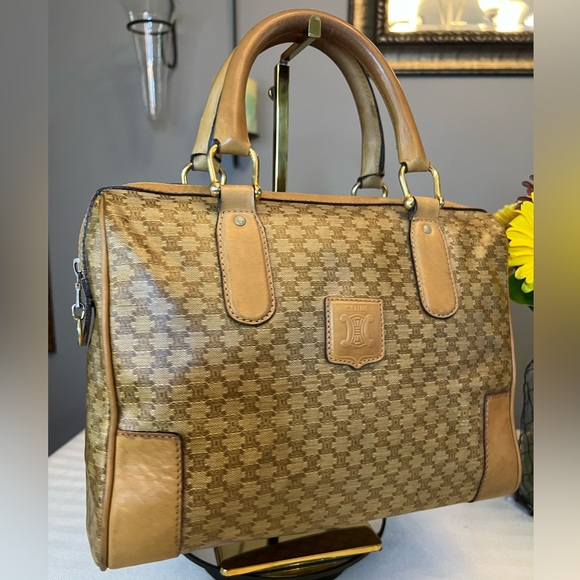 CELINE Triomphe Boston Bag Coated Canvas and Leather Satchel - Picture 14 of 14